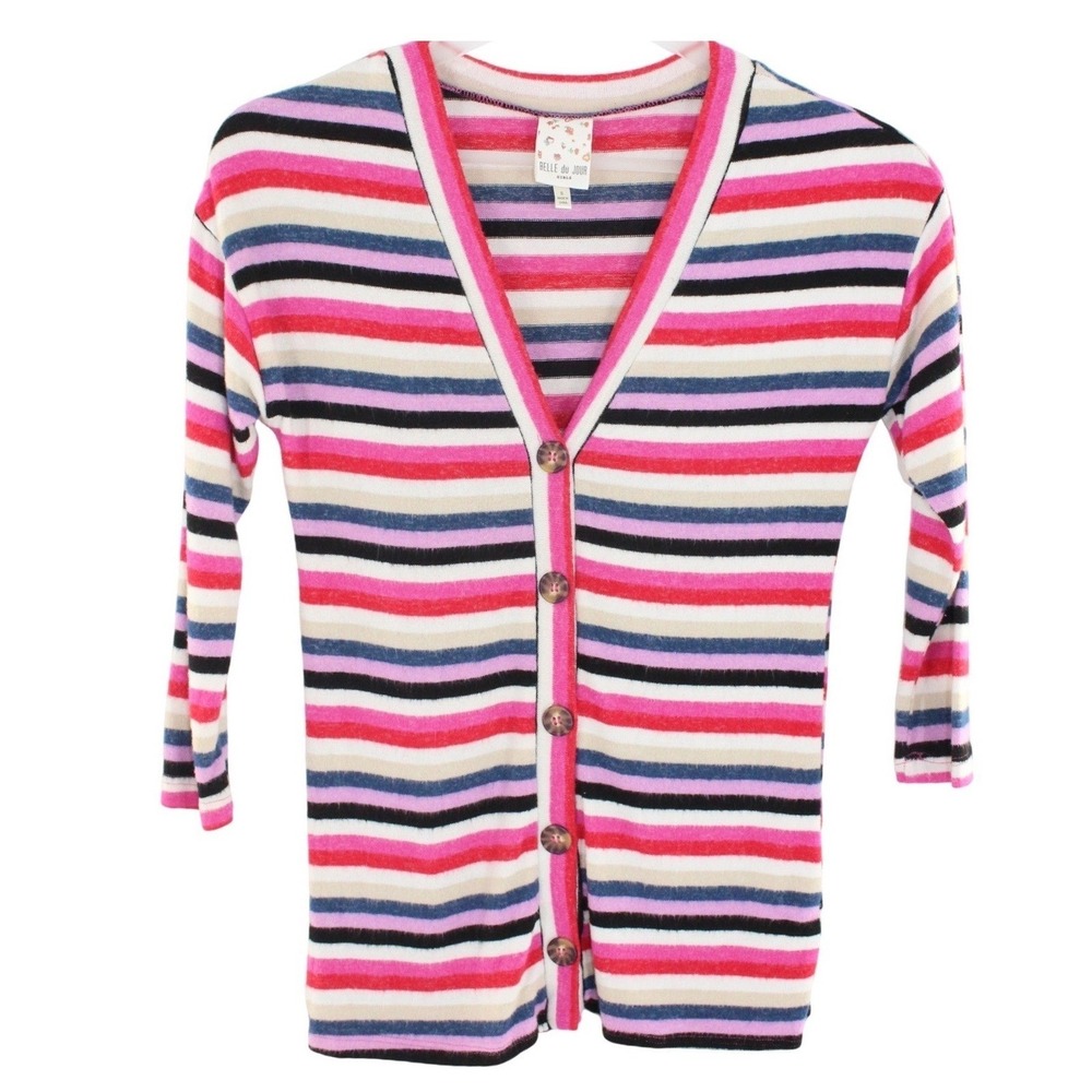 Belle Du Jour Girls Striped Knit 3/4 Sleeve Top Size S Multicolor